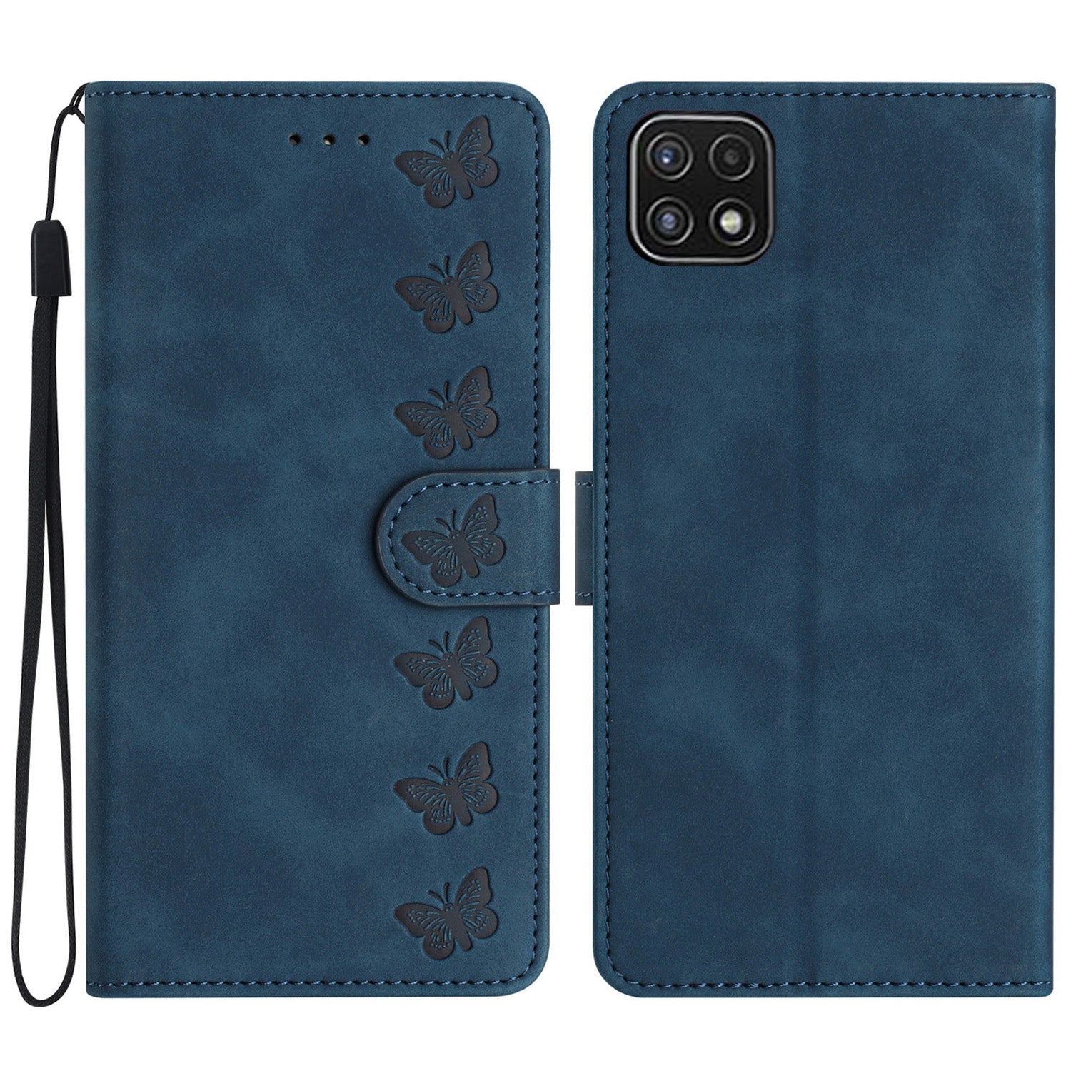 For Samsung Galaxy A22 5G (EU Version) PU Leather Stand Wallet Phone Case Butterfly Imprinted Drop-proof Cover For Samsung Galaxy A22 5G (EU Version) PU Leather Stand Wallet Phone Case Butterfly Imprinted Drop-proof Cover